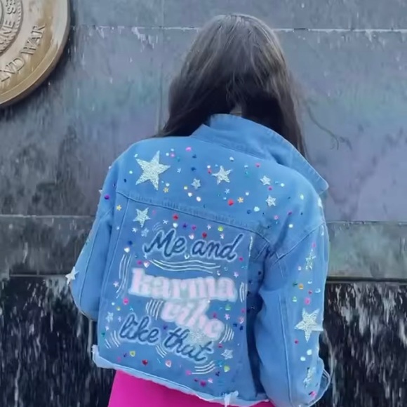 Eras Tour Glitter Karma Cropped Jean Jacket - Picture 1 of 7